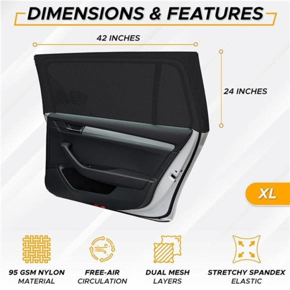 Car Side Window Sun Shade (Pack of 2)|Stretchable & Breathable Car WindowScreens - Picture 4 of 6
